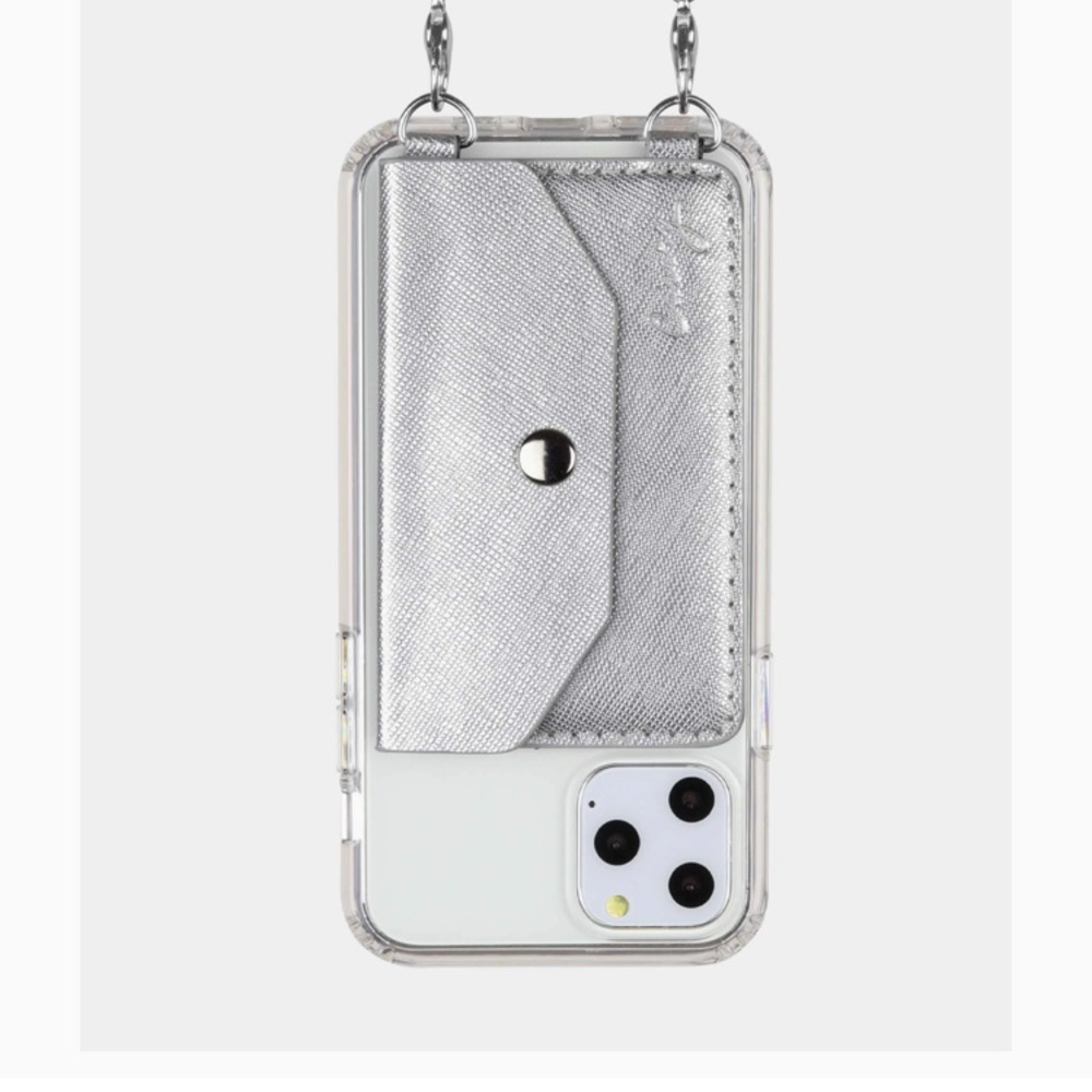 Casery Phone/ Card Crossbody holder vegan leather Silver